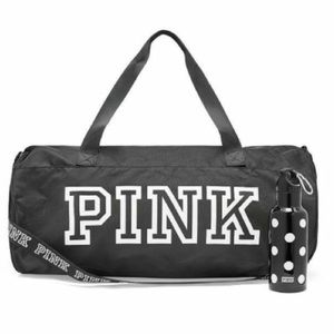 Victoria Secret PINK Black Large Duffel Bag & Water Bottle Gym Travel Weekender